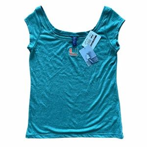 University of Miami Logo Green Cap Sleeve Top with Embroidered U Logo